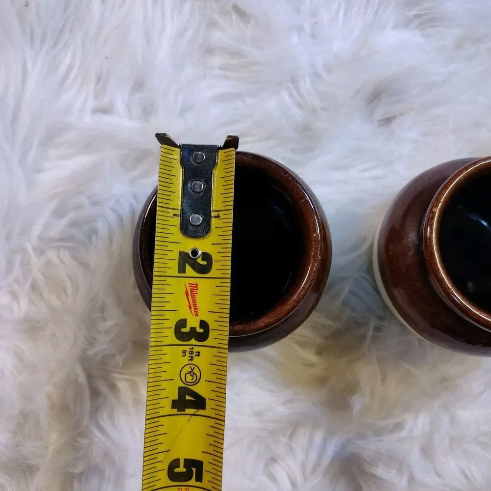 Burnham & Morrill CO Small Stoneware Bean Pot Brown & White Glaze Lot Of 2